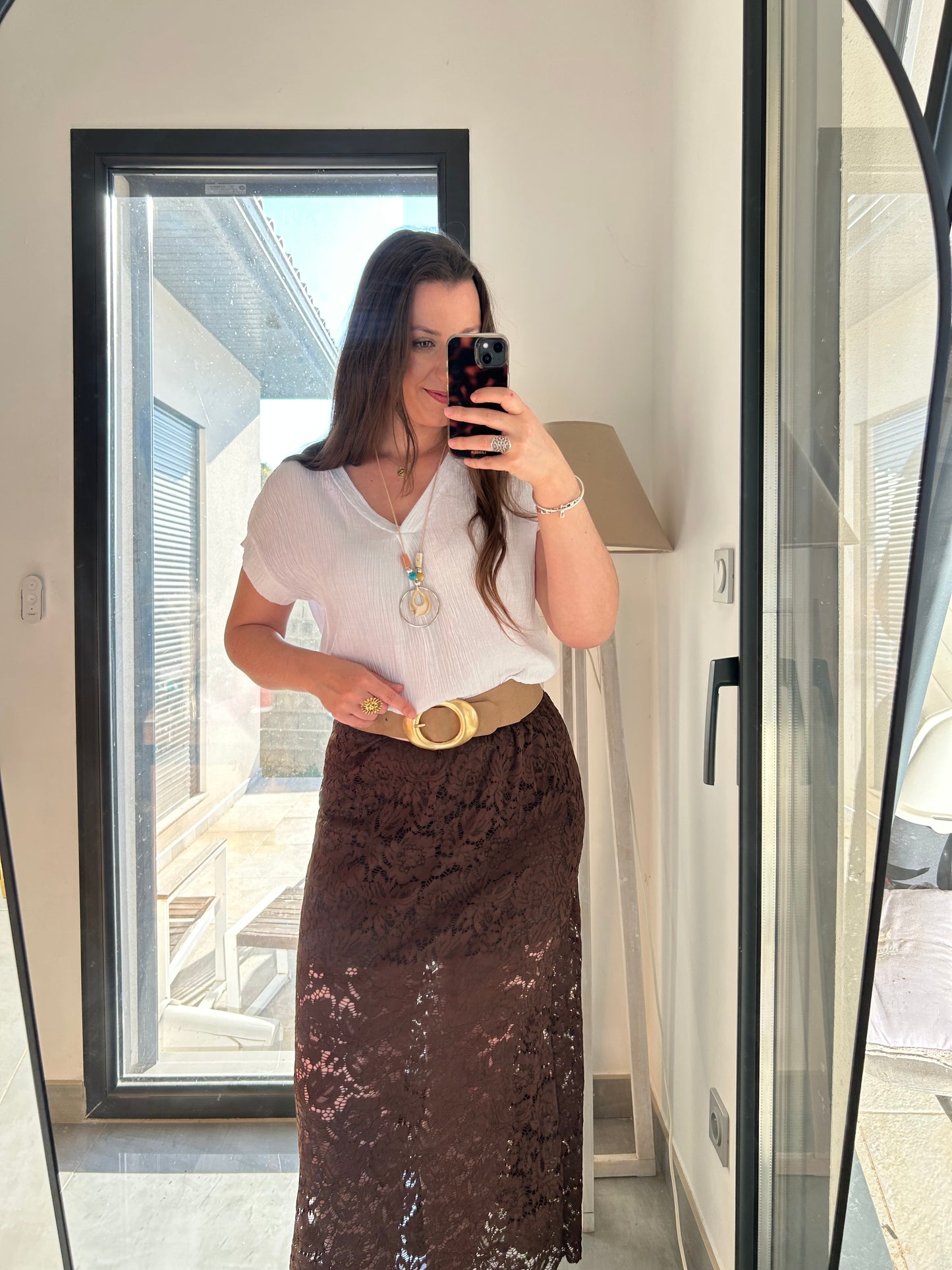 Jupe en dentelle Laura Marron chocolat