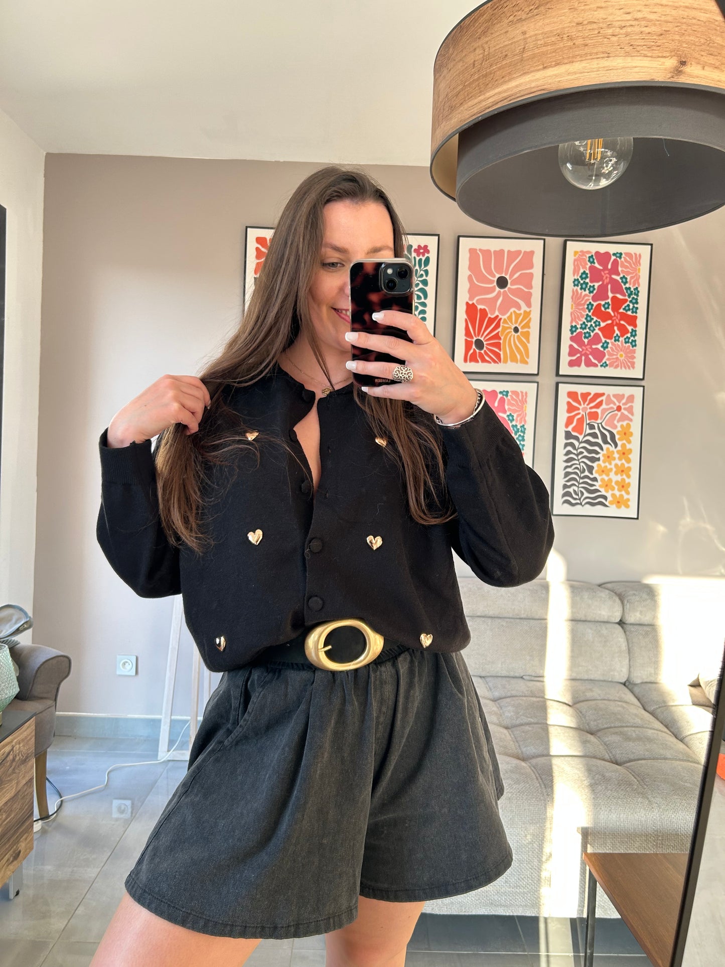 Gilet noir coeurs dorés