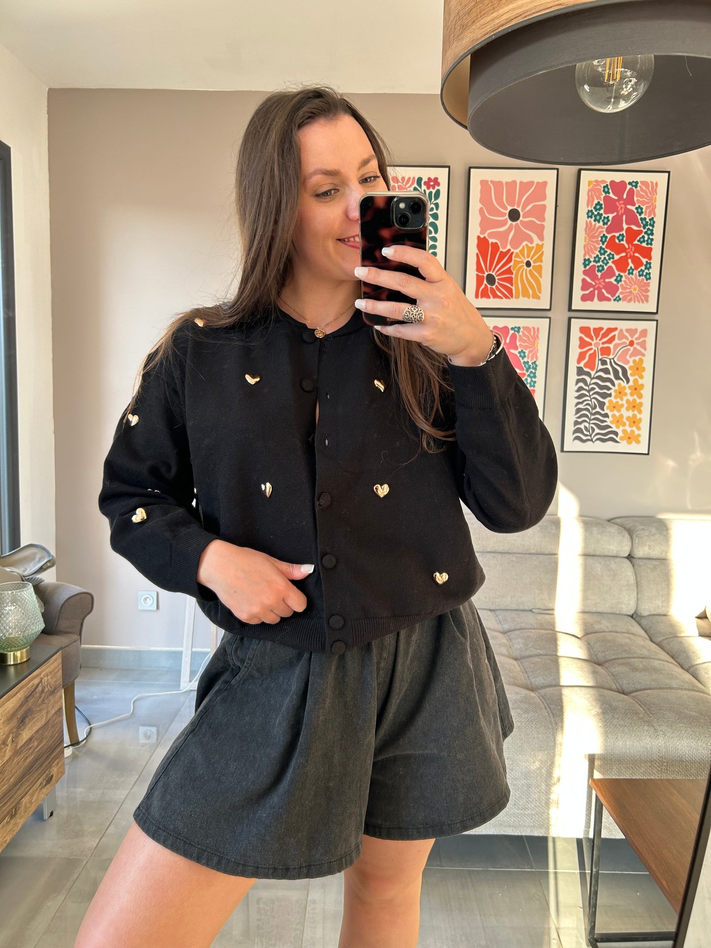 Gilet noir coeurs dorés