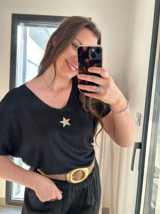 Top en maille fine Elia noir