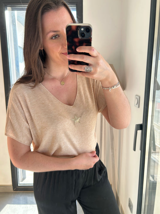 Top en maille fine Elia beige