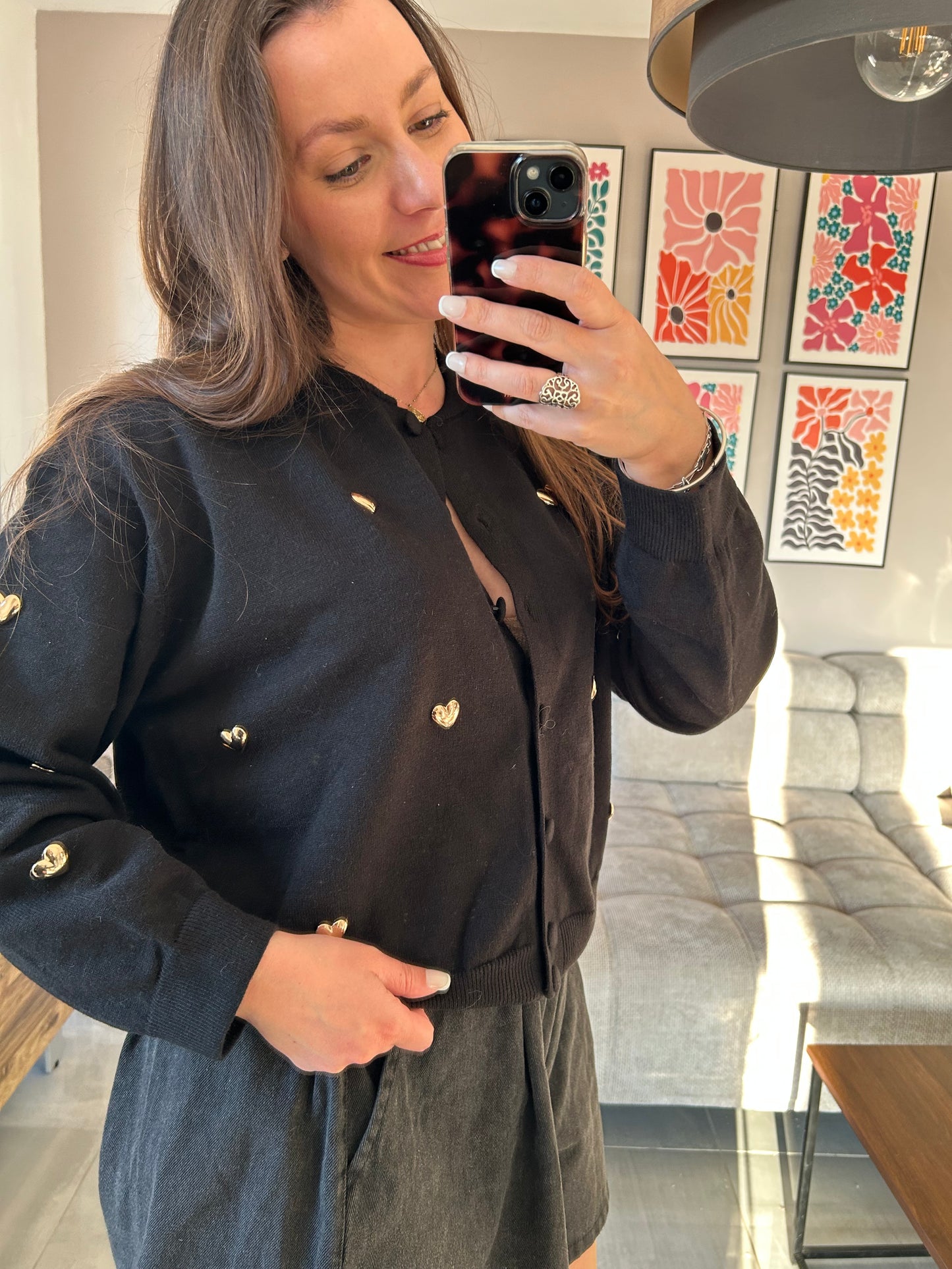 Gilet noir coeurs dorés