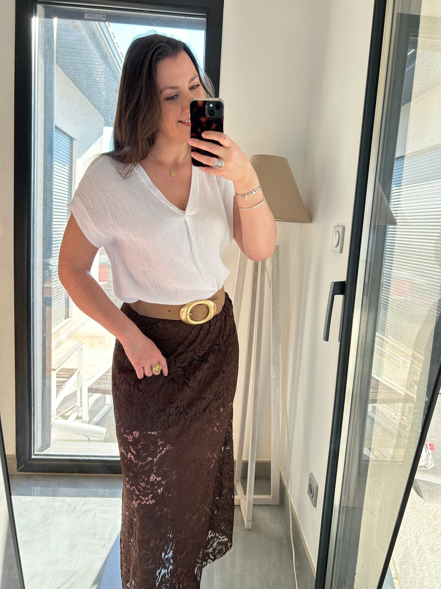Jupe en dentelle Laura Marron chocolat