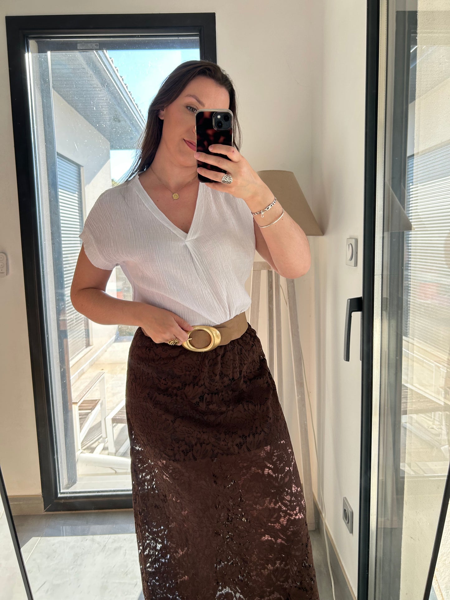 Jupe en dentelle Laura Marron chocolat