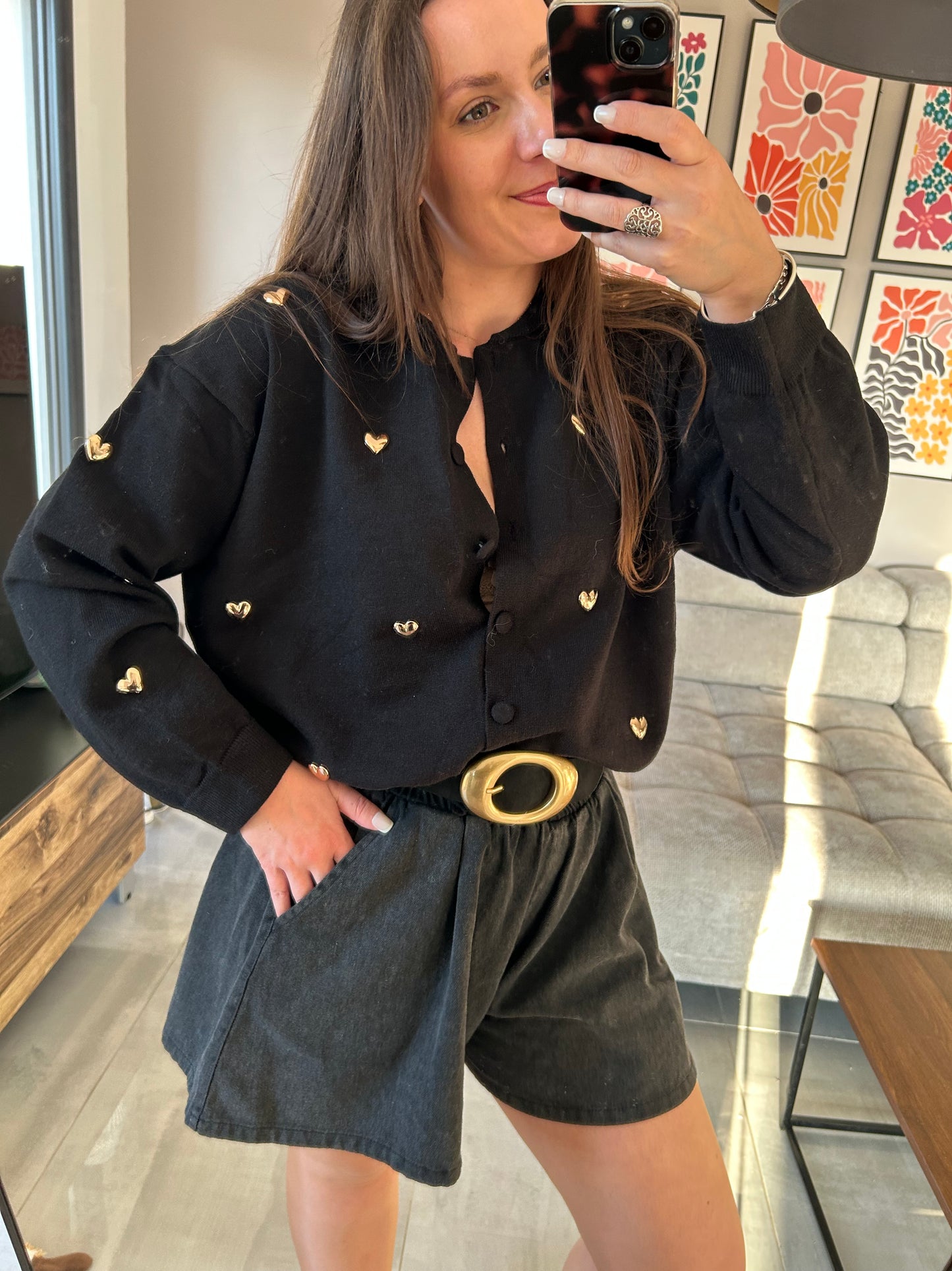 Gilet noir coeurs dorés