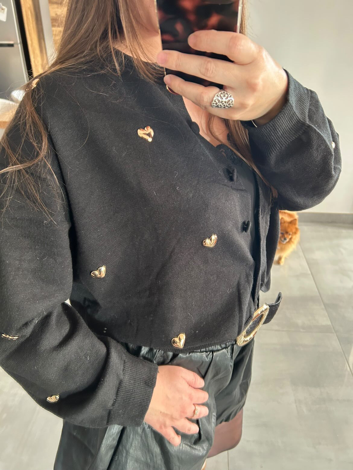 Gilet noir coeurs dorés